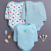 Sky Blue & White Baby Boys Full Sleeves Cotton Bodysuit / Onesies Pack Of 3
