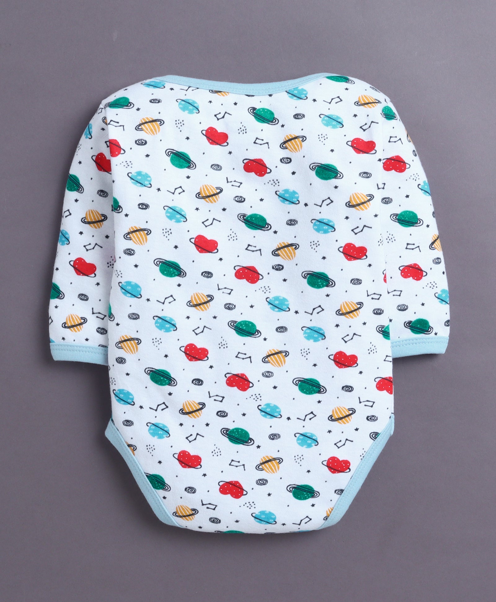 Sky Blue & White Baby Boys Full Sleeves Cotton Bodysuit / Onesies Pack Of 3