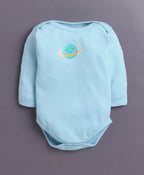 Bumzee Sky Blue & White Graphic Print Bodysuit, Pack of 3, Full Sleeves, Onesie (Style Peb11026)