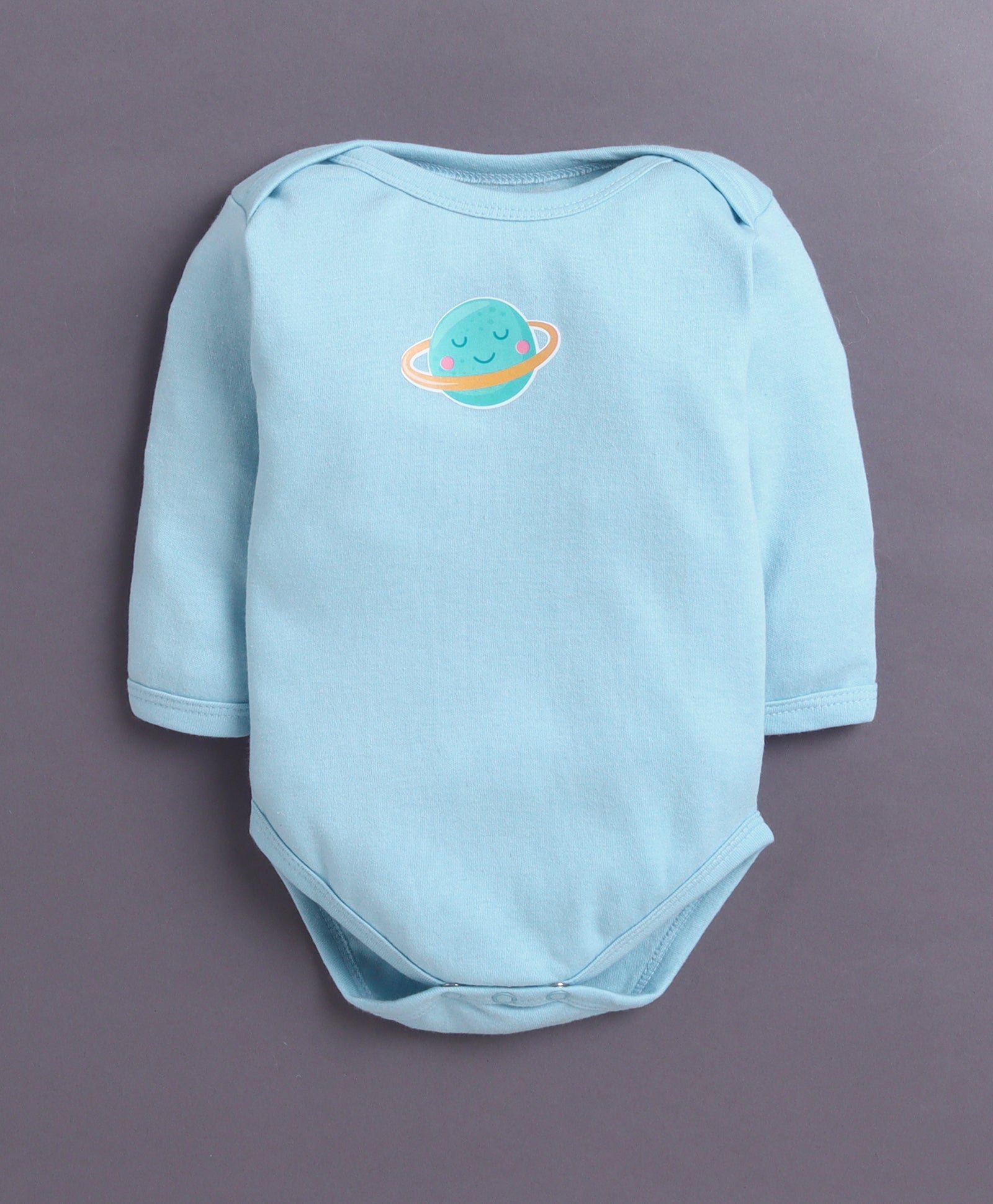 Sky Blue & White Baby Boys Full Sleeves Cotton Bodysuit / Onesies Pack Of 3