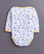 Bumzee Yellow & White Animal Print Bodysuit, Pack of 3, Full Sleeves, 100% Cotton (Style Peb11028)