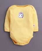 Bumzee Yellow & White Animal Print Bodysuit, Pack of 3, Full Sleeves, 100% Cotton (Style Peb11028)