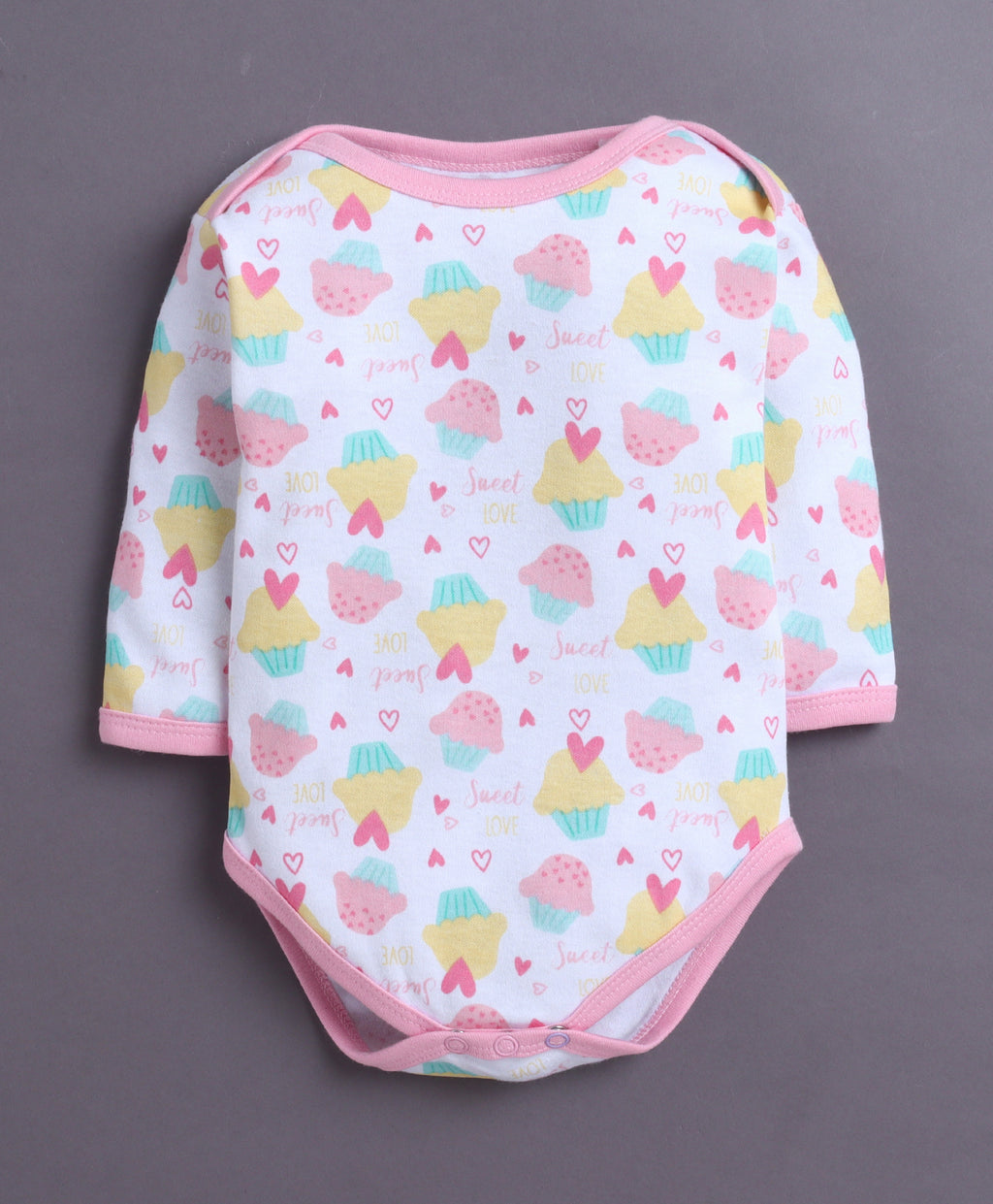 Bumzee Pink & White Graphic Print Bodysuit, Pack of 3, Full Sleeves, 100% Cotton, Onesie (Style Peb11029)