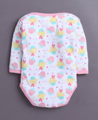 Bumzee Pink & White Graphic Print Bodysuit, Pack of 3, Full Sleeves, 100% Cotton, Onesie (Style Peb11029)