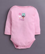 Bumzee Pink & White Graphic Print Bodysuit, Pack of 3, Full Sleeves, 100% Cotton, Onesie (Style Peb11029)