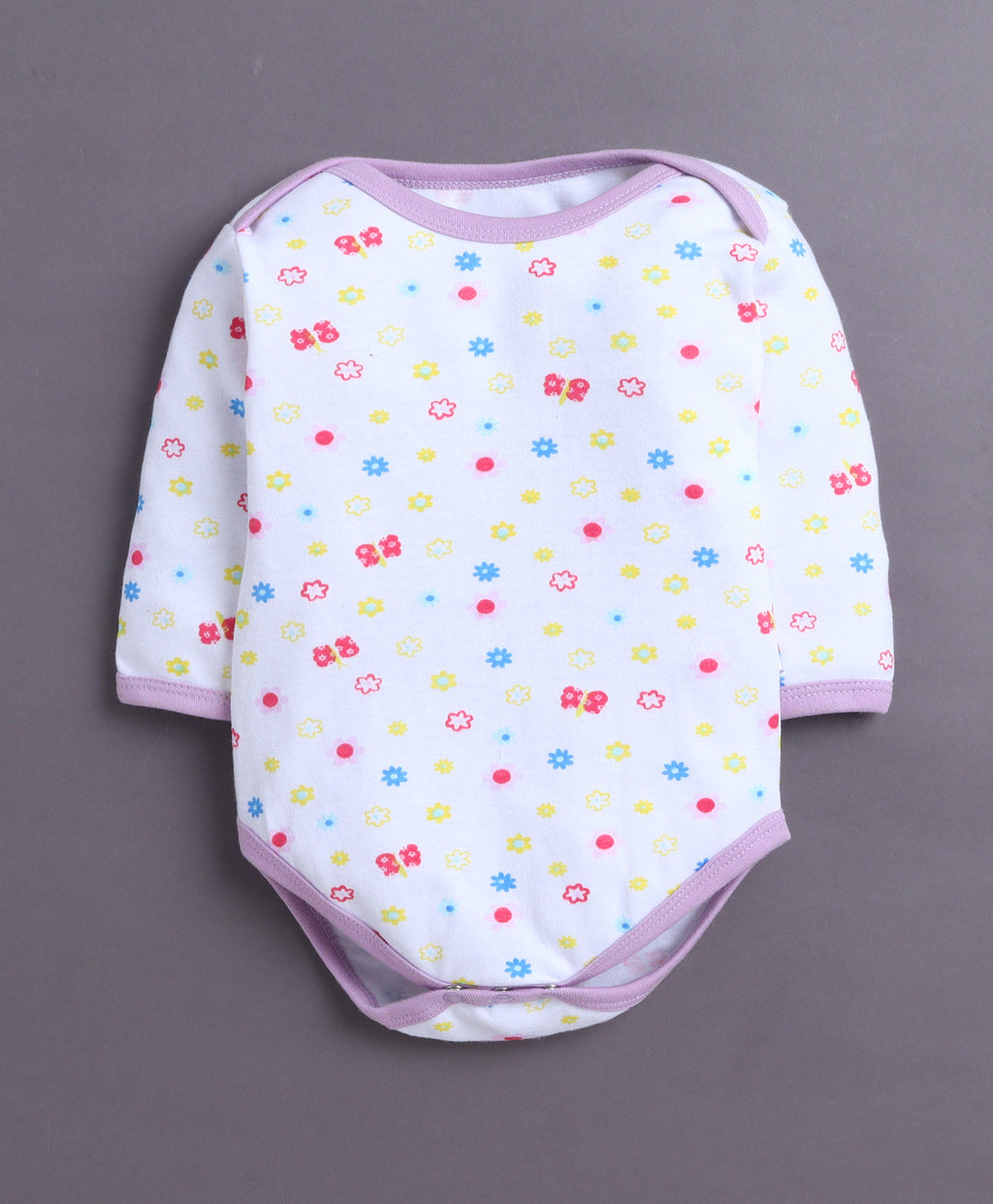 Bumzee Lavender & White Floral Print Bodysuit, Pack of 3, Full Sleeves