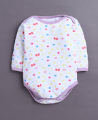 Bumzee Lavender & White Floral Print Bodysuit, Pack of 3, Full Sleeves