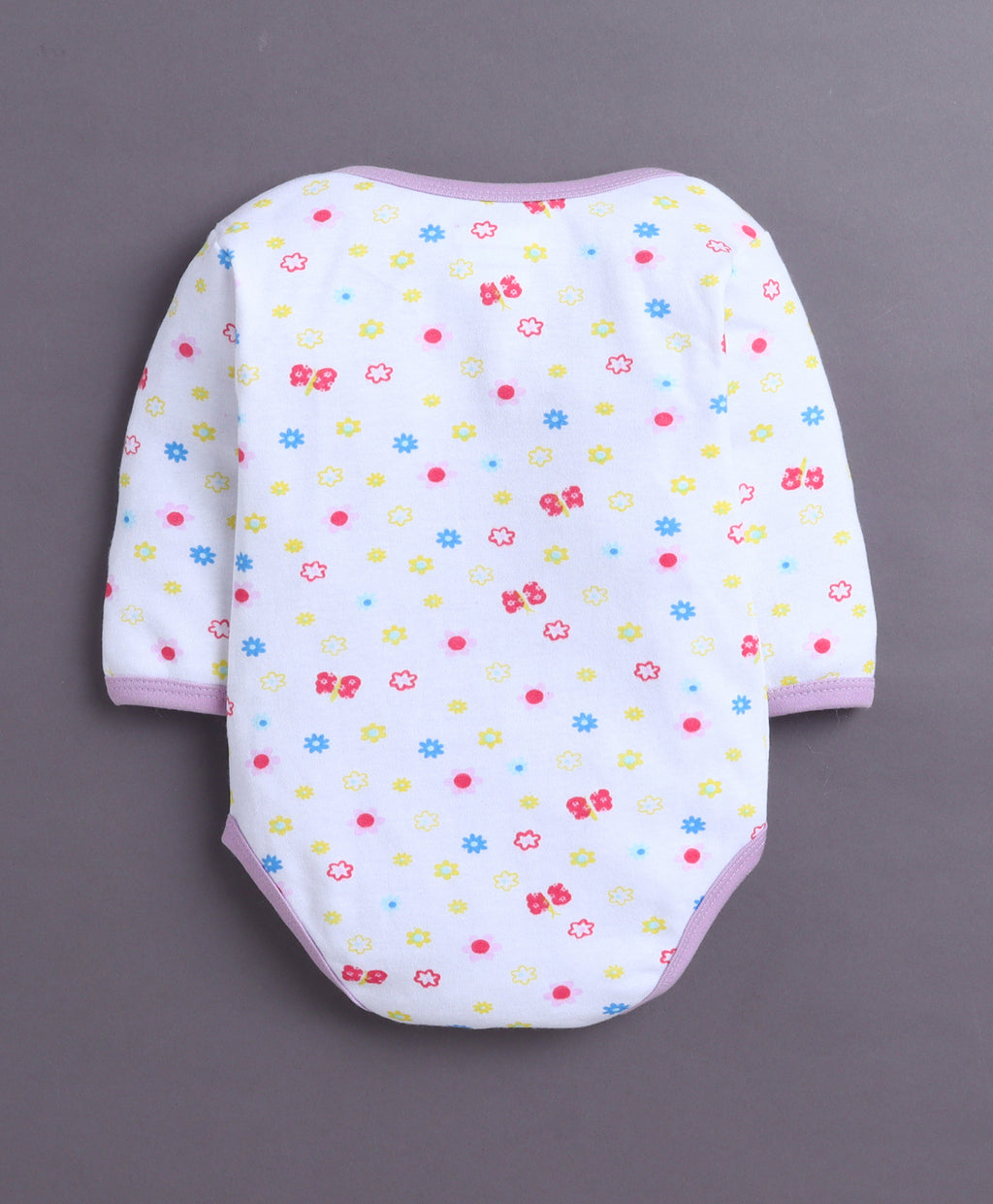 Bumzee Lavender & White Floral Print Bodysuit, Pack of 3, Full Sleeves