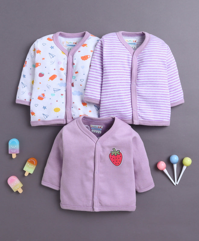 Girls Full Sleeves Jabla Lavender & White Pack of 3