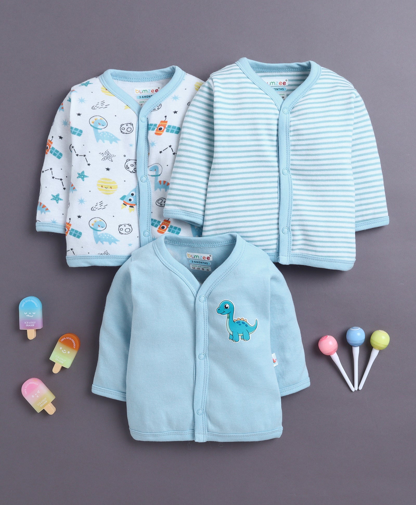 Boys Full Sleeves Jabla Sky Blue & White Pack of 3