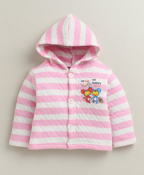 Girls Polyfill Stripes Print Winter Set - Pink