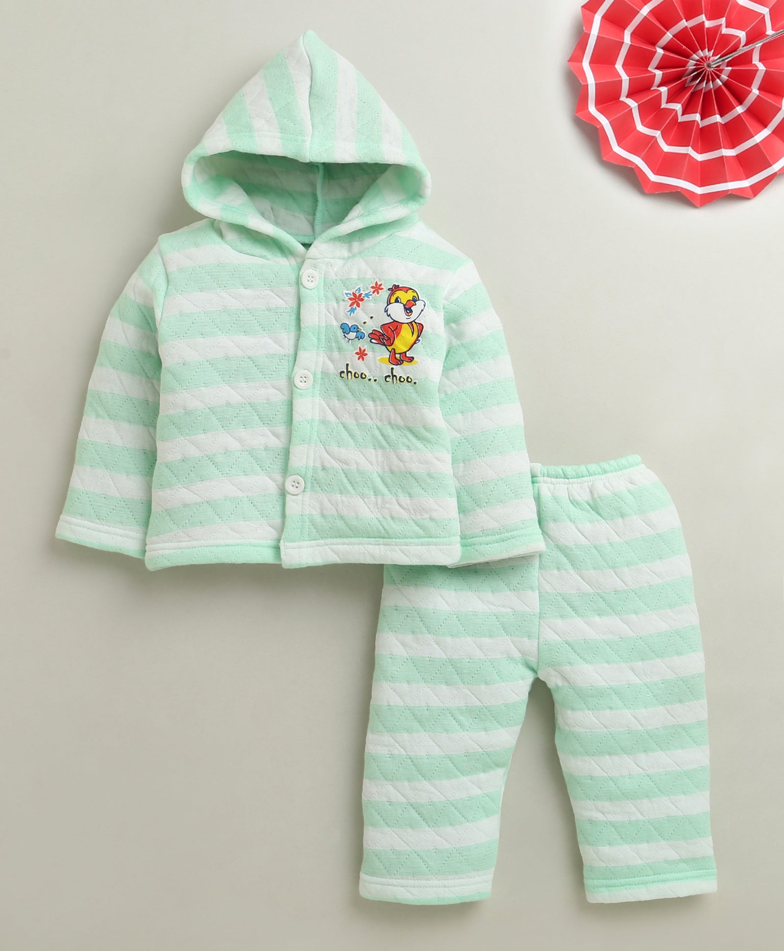 Mint Green Girls Full Sleeves Polyfill Winter Wear Set