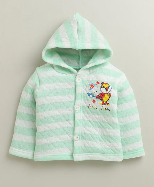 Girls Polyfill Stripes Print Winter Set - Mint Green