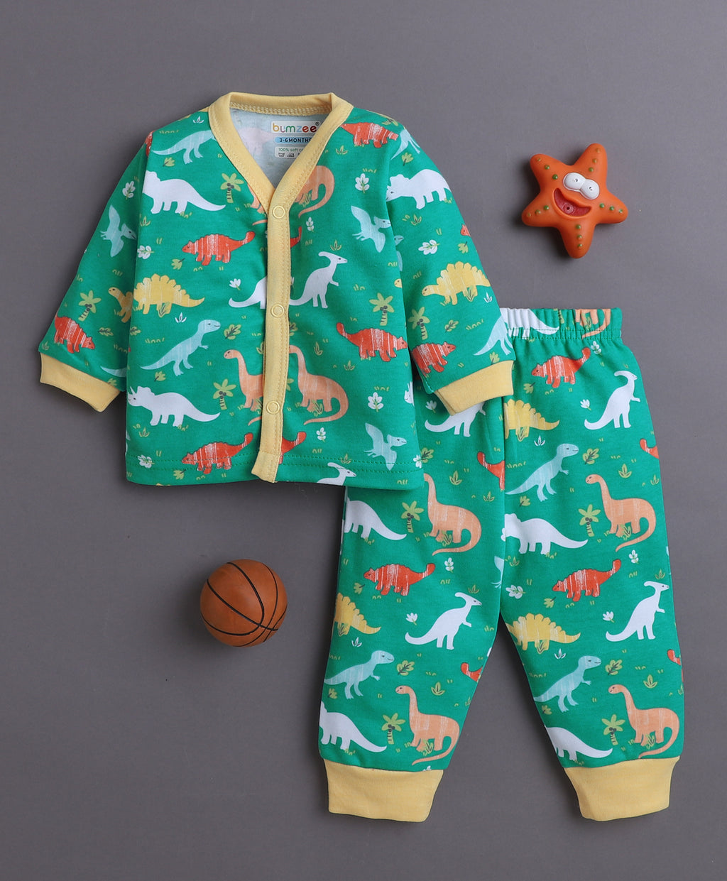 Bumzee Green Animal Print Jabla & Pyjama Set, Full Sleeves, 100% Cotton