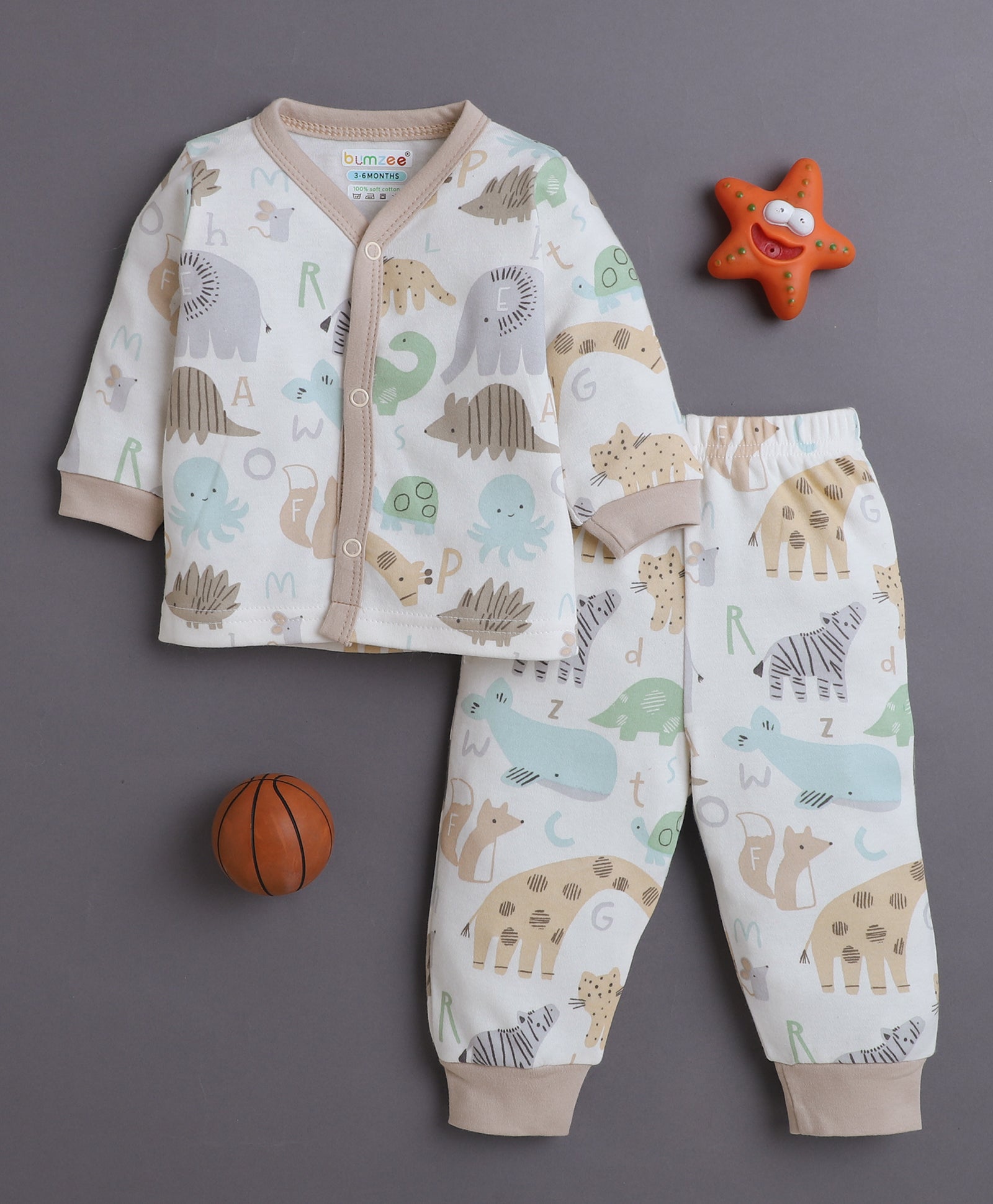 Beige Baby Boys Full Sleeves Jabla & Pyjama Set