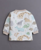 Bumzee Beige Animal Print Jabla & Pyjama Set, Full Sleeves, 100% Cotton (Style Peb11074)