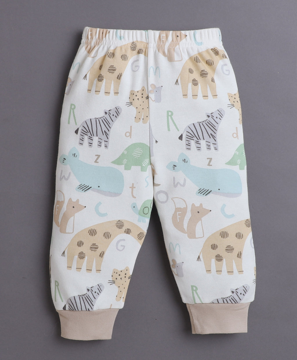 Bumzee Beige Animal Print Jabla & Pyjama Set, Full Sleeves, 100% Cotton (Style Peb11074)