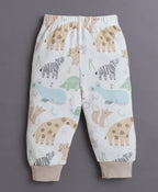 Bumzee Beige Animal Print Jabla & Pyjama Set, Full Sleeves, 100% Cotton (Style Peb11074)