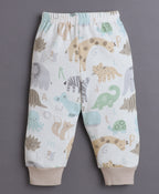 Bumzee Beige Animal Print Jabla & Pyjama Set, Full Sleeves, 100% Cotton (Style Peb11074)