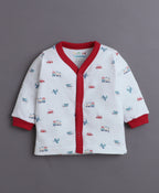Bumzee White Graphic Print Jabla & Pyjama Set, Full Sleeves, 100% Cotton (Style Peb11076)