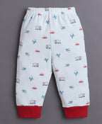 Bumzee White Graphic Print Jabla & Pyjama Set, Full Sleeves, 100% Cotton (Style Peb11076)