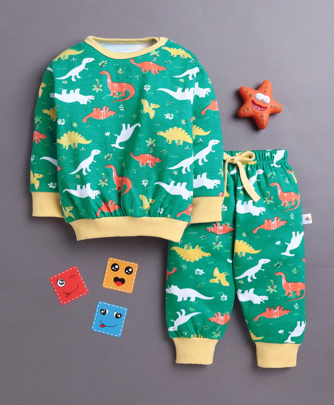 Green Boys Full Sleeves Cotton T-Shirt & Jogger Set
