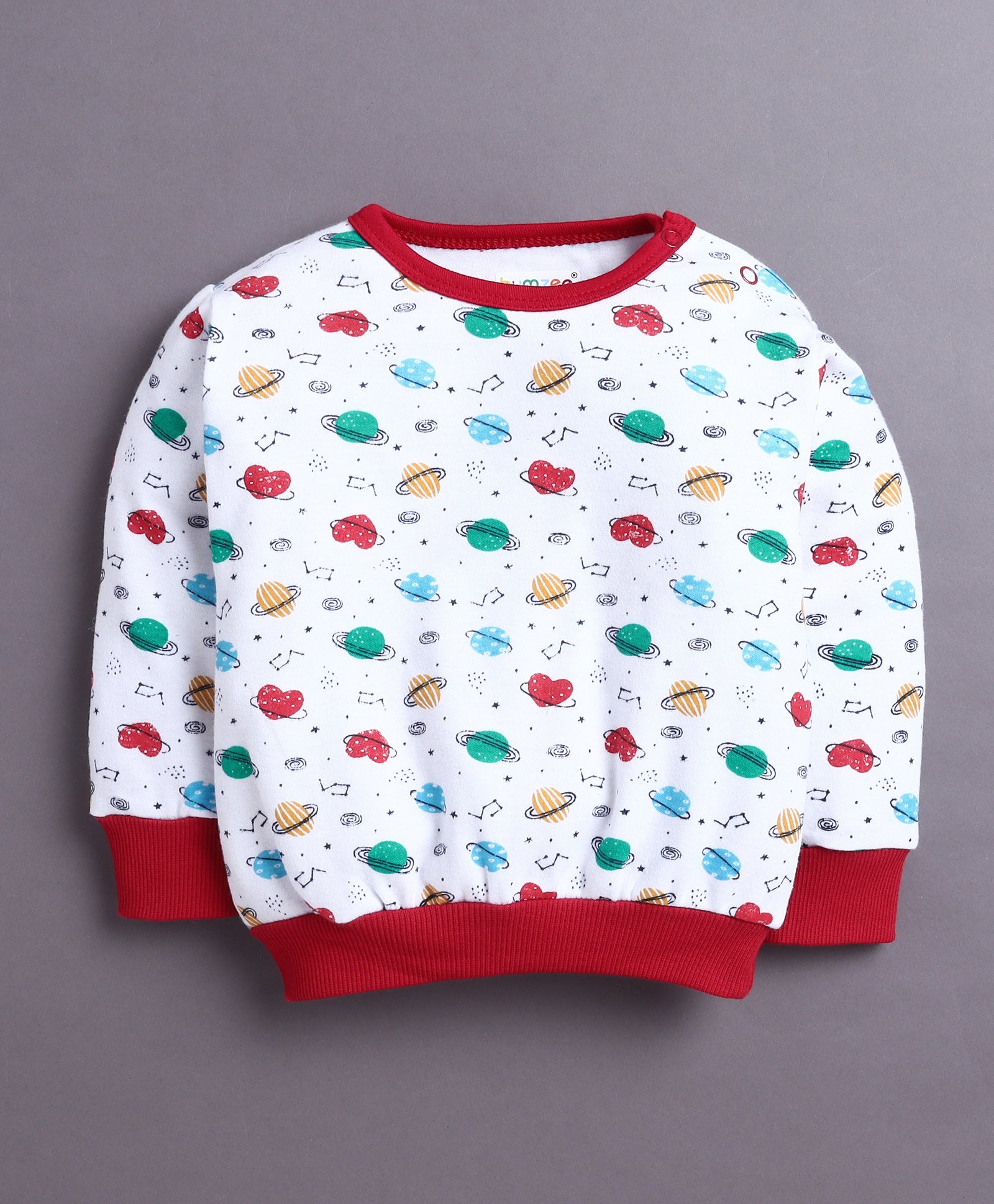 White & Red Boys Full Sleeves Cotton T-Shirt & Jogger Set