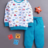 White & Royal Blue Boys Full Sleeves Cotton T-Shirt & Jogger Set