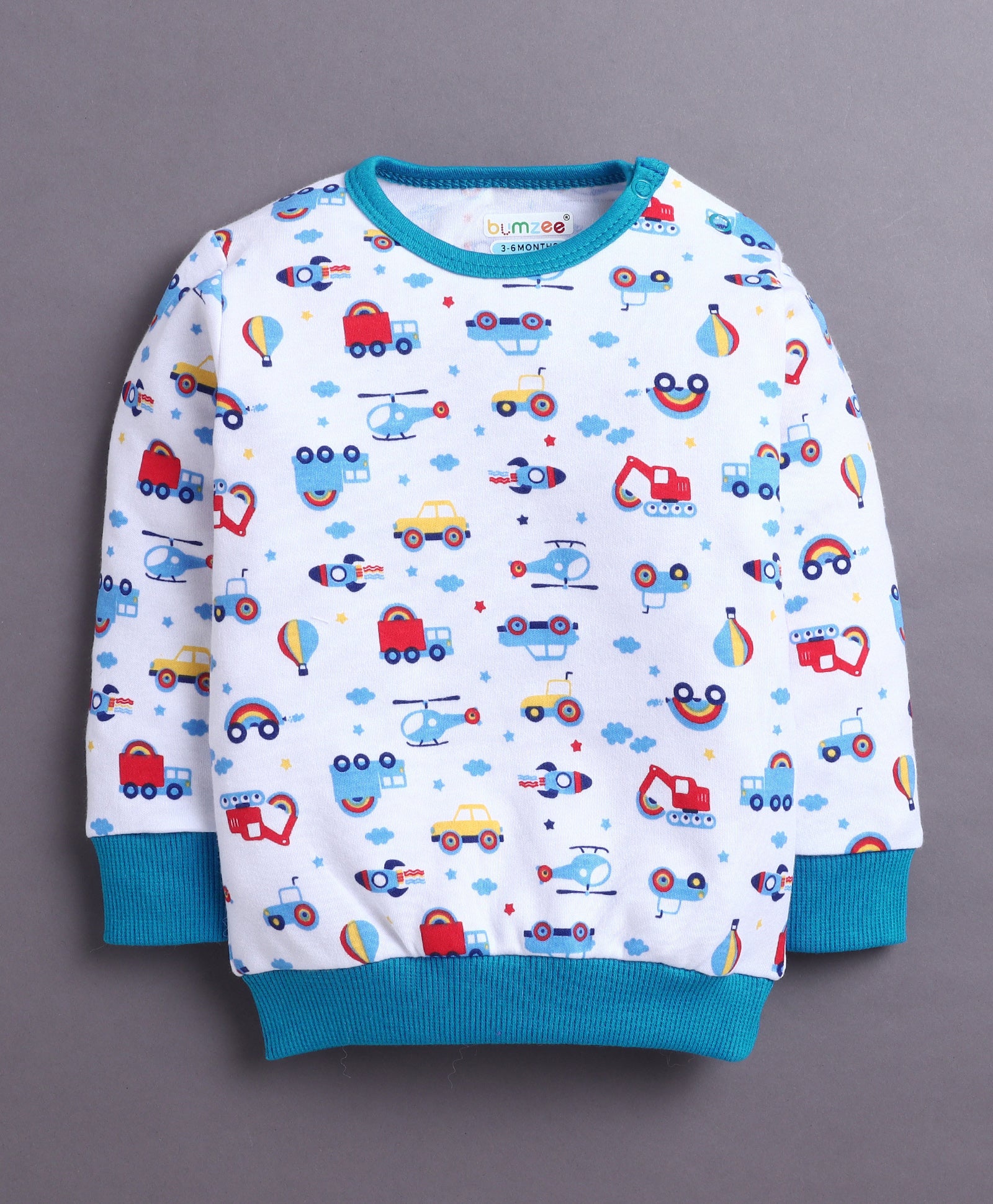 White & Royal Blue Boys Full Sleeves Cotton T-Shirt & Jogger Set