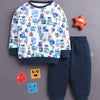 White & Navy Boys Full Sleeves Cotton T-Shirt & Jogger Set
