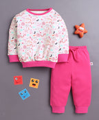Bumzee Baby Pink & Pink Animal Print T-Shirt & Jogger Set, Full Sleeves
