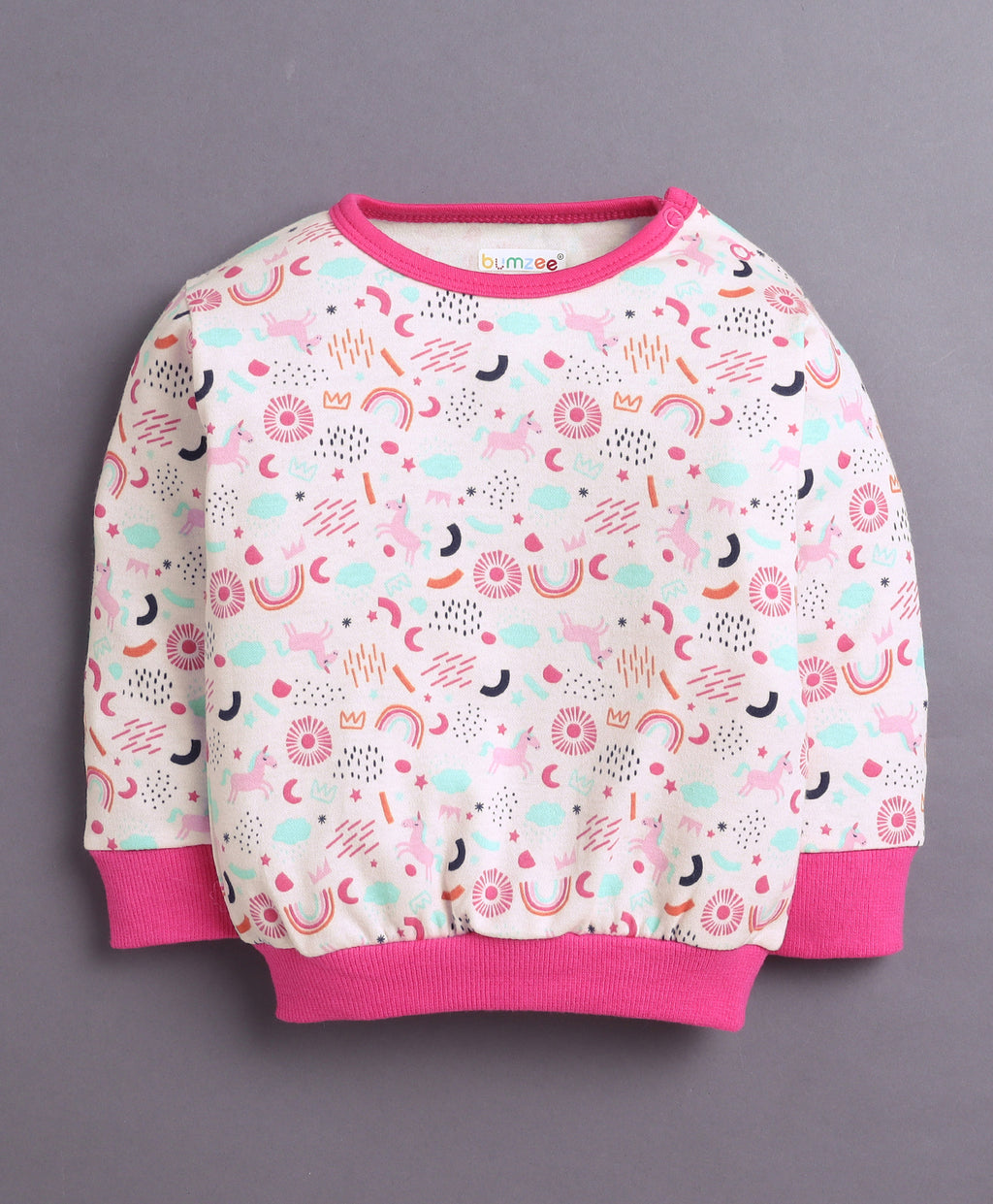 Bumzee Baby Pink & Pink Animal Print T-Shirt & Jogger Set, Full Sleeves