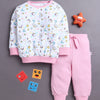 White & Baby Pink Girls Full Sleeves Cotton T-Shirt & Jogger Set