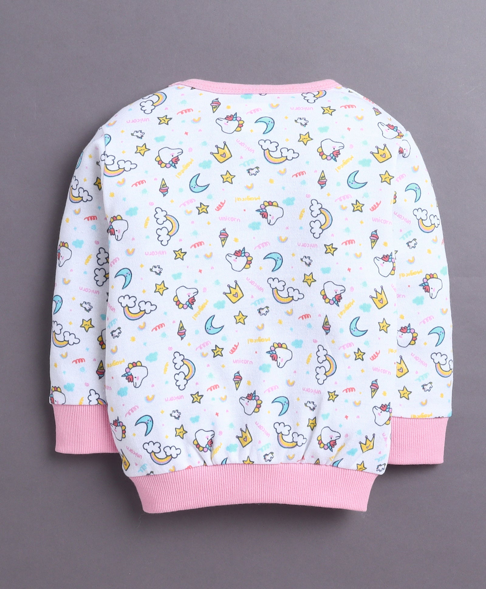 White & Baby Pink Girls Full Sleeves Cotton T-Shirt & Jogger Set