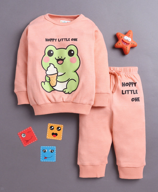 Peach Girls Full Sleeves Cotton T-Shirt & Jogger Set