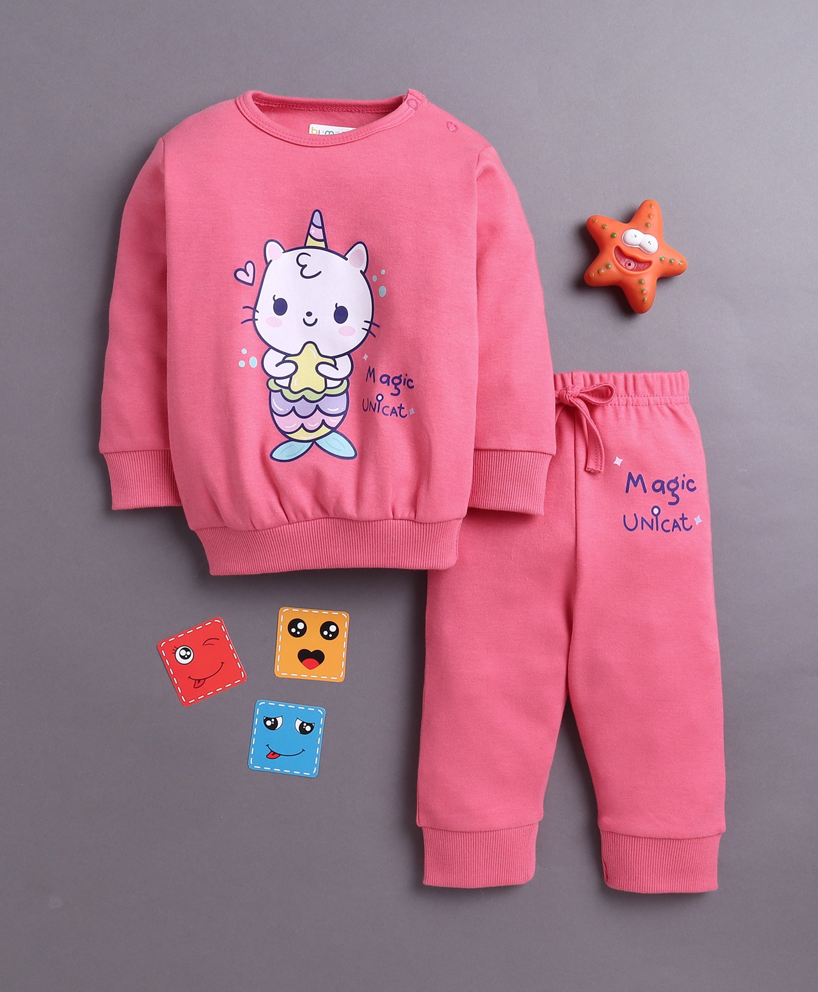 Pink Girls Full Sleeves Cotton T-Shirt & Jogger Set