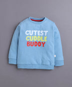Bumzee Blue & White Graphic Print Sweatshirt & Jogger Set, Full Sleeves, Fleece