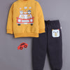 Mustard & Brown Boys Full Sleeves Sweatshirt & Jogger Set