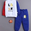 White & Blue Boys Full Sleeves Sweatshirt & Jogger Set