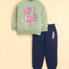 Green & Navy Girls Full Sleeves Sweatshirt & Jogger Set