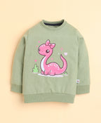 Bumzee Green & Navy Animal Print Sweatshirt & Jogger Set, Full Sleeves, Fleece