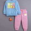 Blue & Pink Girls Full Sleeves Sweatshirt & Jogger Set