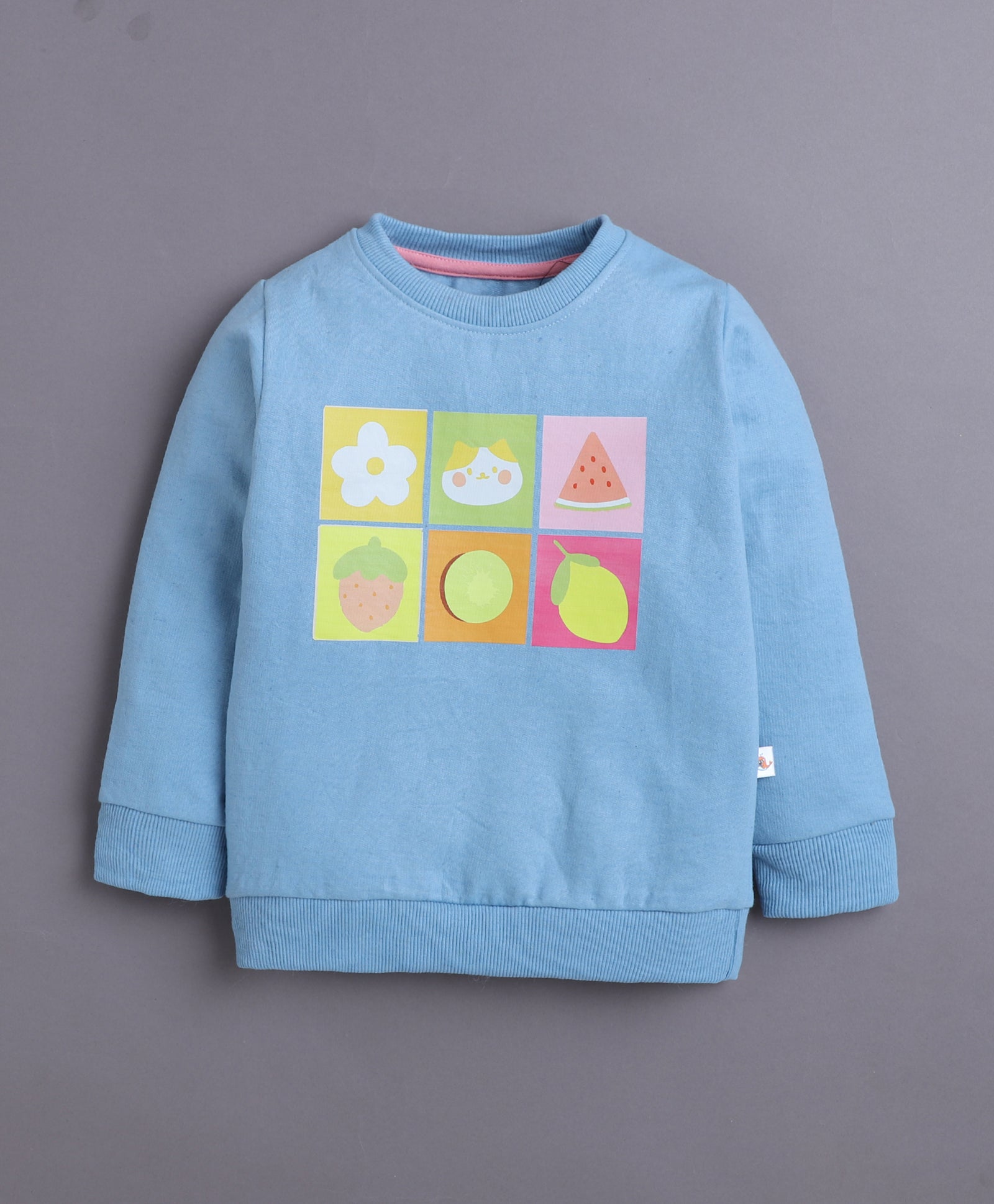Blue & Pink Girls Full Sleeves Sweatshirt & Jogger Set