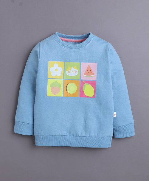 Blue & Pink Girls Full Sleeves Sweatshirt & Jogger Set