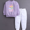 Lavender & White Girls Full Sleeves Sweatshirt & Jogger Set