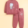 Brick Red Girls Full Sleeves Sweatshirt & Jogger Set