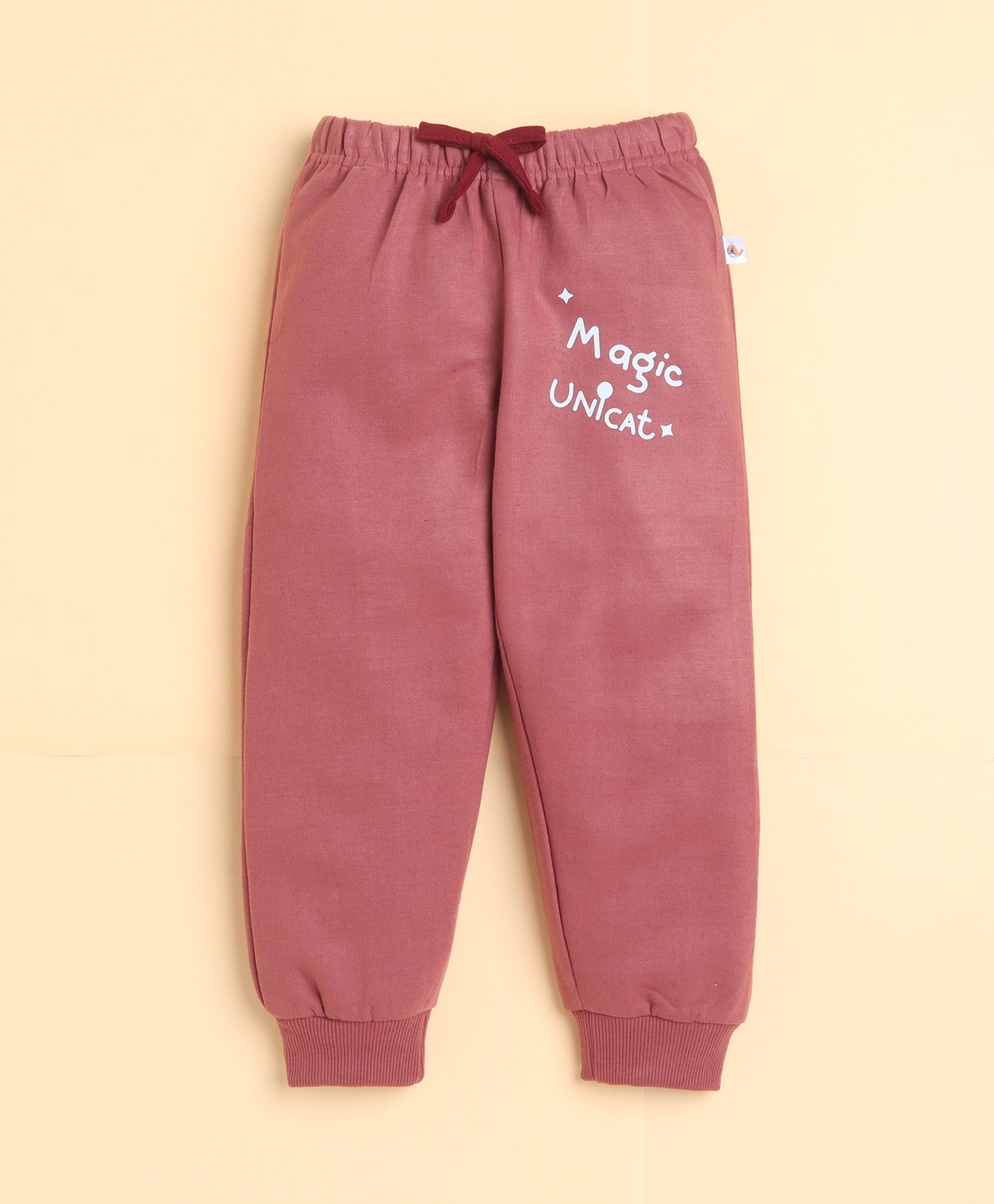 Brick Red Girls Full Sleeves Sweatshirt & Jogger Set