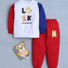 White & Red Boys Full Sleeves Sweatshirt & Jogger Set