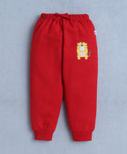 Bumzee White & Red Animal Print Sweatshirt & Jogger Set, Full Sleeves, Fleece