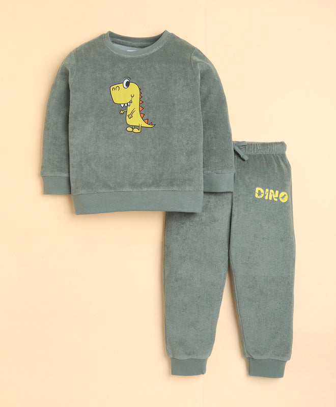 Green Boys Full Sleeves Sweatshirt & Jogger Set